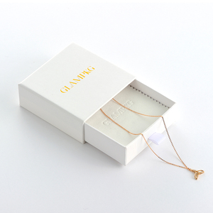 Custom Gold Foil Logo White Sliding Drawer Jewelry <b>Box</b> with Foam Insert and Pouch for Pendant Ring <b>Earrings</b> Necklace - Product Image 1