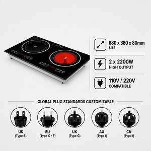 Table de cuisson à induction double foyer professionnelle 2200W 110V 220V, plaque de cuisson double zone pour restaurant, cuisine et hot pot - Product Image 2