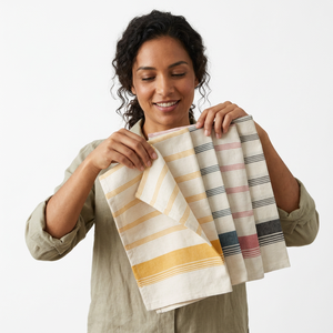 Serviettes de cuisine en toile de sac à farine sur mesure, couleur beige moutarde, brodées numériquement, lavables en machine, séchage rapide, vente en gros - Product Image 1
