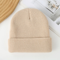 Bonnet tricoté en laine aiguilletée unie à panneau lumineux, style dôme, en acrylique double couche, tricoté circulaire, uni, chaud pour l'extérieur