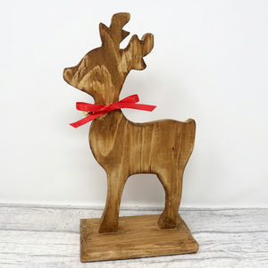 Ornement de Noël en bois fait main en forme de renne, décoration de cerf debout, centre de table de fête, décoration intérieure - Product Image 1