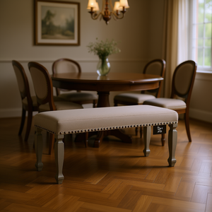 Banco Tapizado Breda con Tachuelas, Mueble de Comedor en Gris Antiguo - Product Image 2