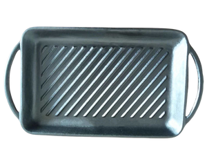 Heavy-Duty Sustainable Cast Iron Roasting <strong>Pan</strong> for Outdoor Camping <strong>Grill</strong> Rectangle Ribbed Plate Handle Oven Dishwasher Safe - Product Image 1
