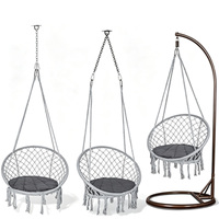 Fauteuil suspendu en macramé avec pompons et coussin moelleux, chaise hamac d'intérieur et d'extérieur pour balcon, chambre et patio