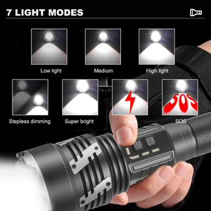 Asafee 8000LM xhp360 <span class=keywords><strong>zoom</strong></span> đèn pin hợp kim nhôm hiển thị điện 7 chế độ Loại-C Sạc đèn pin ánh sáng - Product Image 2