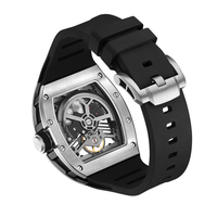 Montre automatique de luxe pour homme, style tonneau, squelette, mécanique, bracelet en acier inoxydable et silicone, montres pour homme