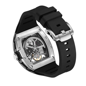 Orologio Automatico <span class=keywords><strong>di</strong></span> Lusso Tonneau da Uomo, Orologio da Polso Meccanico Scheletrato Sportivo, Cinturino in Acciaio Inossidabile e Silicone, <span class=keywords><strong>Orologi</strong></span> <span class=keywords><strong>Maschili</strong></span> - Product Image 3