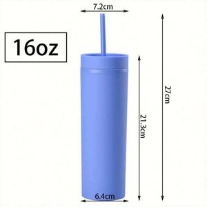 Custom Color 16oz 450ml Slim <b>Skinny</b> Acrylic Pastel Colored Matte Tumblers Plastic Reusable Tumbler Cups with Straw - Product Image 3