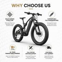 Vélo de montagne électrique à suspension intégrale en fibre de carbone légère T800, 1000W, 160Nm, transmission centrale, 9 vitesses, 72V, 35Ah, pneus larges 26x4.5