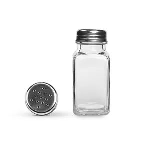 square shape 80ml mini Seasoning Grated Cheese spices shaker glass bottle packaging with perforated Stainless Steel Lid
