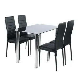 China Factory Sale Modern Design Dining Room Furniture Black Tempered Glass Top Tables And Chairs Cheap Dining Table Set
