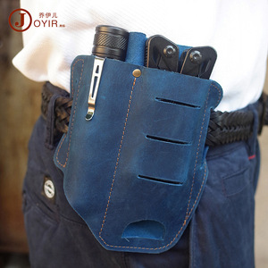 Joyir Riñonera de cuero genuino para hombre, color azul, EDC, almacenamiento de herramientas tácticas, funda portátil para linterna - Product Image 1