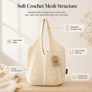 Sac fourre-tout en crochet fait main, réutilisable, écologique, pour le marché, la plage, les courses, l'été, léger, pliable, à porter sur l'épaule, pour femmes - Product Image 5