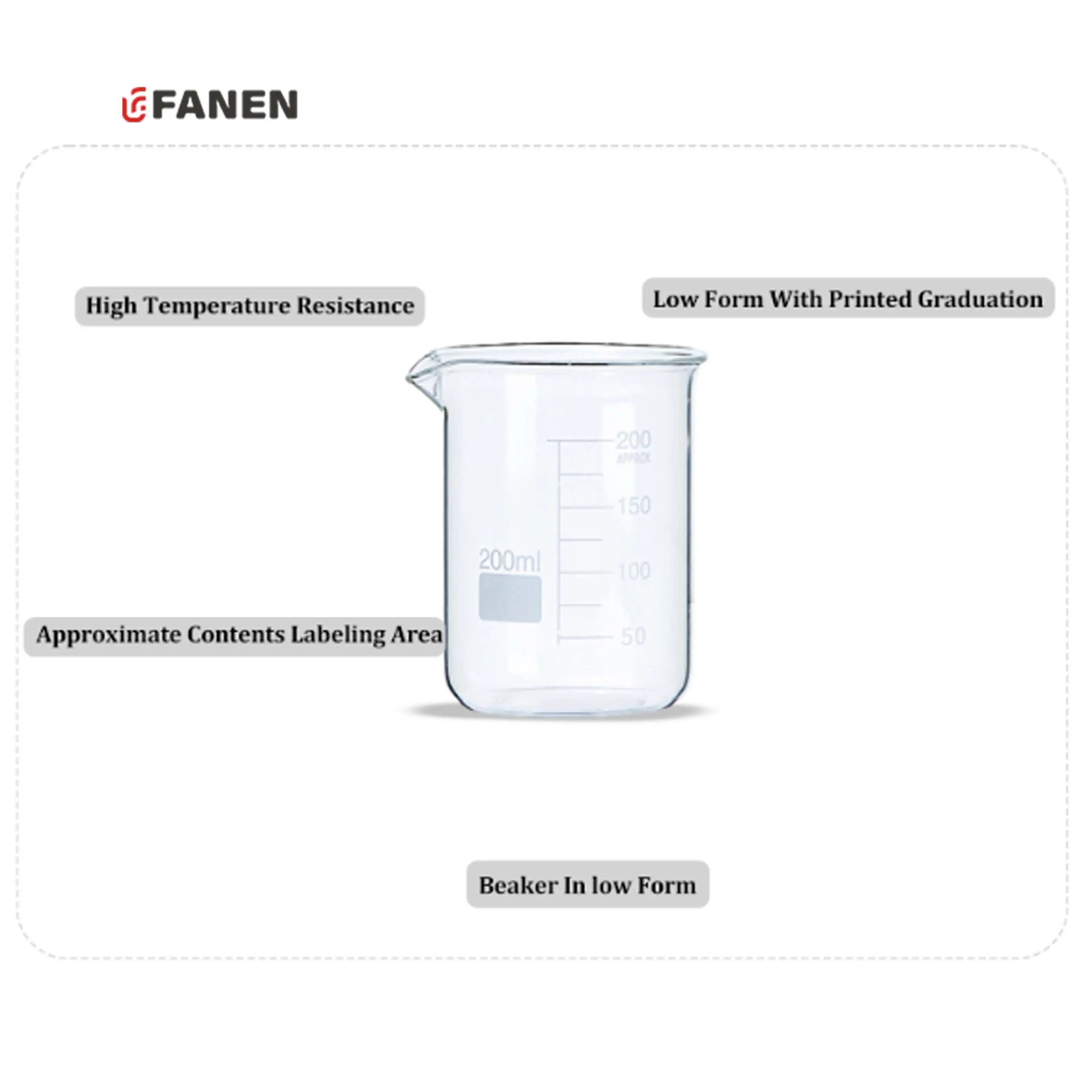 Fanenlaboratorium Gebruikt Lage Vorm 200Ml Boro 3.3 Glas Gegradueerde Beker