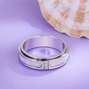 Bague anti-stress en acier inoxydable plaqué or 18 carats avec nacre et zircon cubique en forme de fleur, bijou apaisant pour femme - Product Image 6