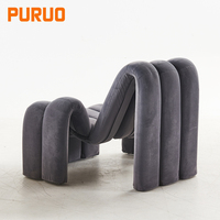 Fauteuil d'appoint en velours gris de forme poulpe PURUO, fauteuil de luxe en forme d'araignée, fauteuil d'appoint commercial Wabi Club Relax