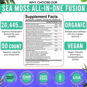 Complément alimentaire 18 en 1 à base d'algues marines biologiques, d'huile de graines noires, d'ashwagandha, de curcuma et de moringa, 90 capsules végétales, soutien immunitaire - Product Image 4