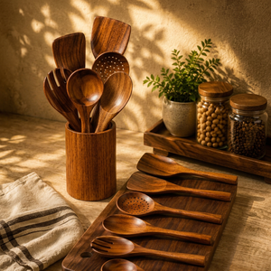 Juego de Utensilios de Cocina de Madera Natural SOFIYA CRAFT con Cucharas y Espátulas, Solo Lavar a Mano, En Stock - Product Image 1