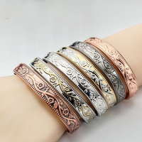 Gelang Tembaga Motif Bunga Plum Retro Personalisasi Unisex, Perhiasan Kesehatan Magnetik, Tembaga Rose Gold Antik Abu-abu Perak