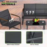 Conjunto de sofá de muebles de Patio de 4 piezas, juego de conversación de jardín de tela Teslin para exteriores para patio trasero