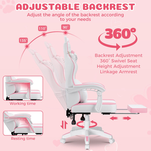 Chaise de bureau ergonomique avec <span class=keywords><strong>oreilles</strong></span> de chat, coussin lombaire en forme de patte de chat, violet et blanc, pour le gaming - Product Image 5