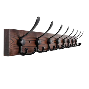 Wooden Wall Mounted Coat Rack with <b>8</b> Cast <b>Iron</b> Hooks Modern Style for Bathroom or Walls Clothing Organizer - Product Image 1