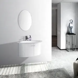 Tocador de baño elegante de estilo europeo con espejo redondo