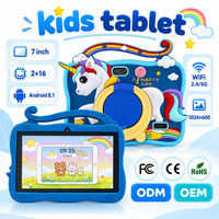 Tablette pour enfants 7 pouces Android 8.1 2 Go 16 Go WiFi 1024x600 avec étui en silicone licorne et support anneau