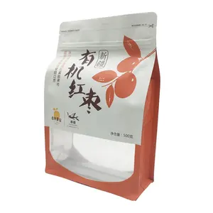 Emballage En Plastique Flat Bottom Side Gusset Stand Up Ziplock Pouch Dried Fruit Chips Packaging Bags With Windows