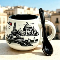 Mug à café en céramique personnalisé avec logo, ensemble cuillère, vente en gros, forme ventrue bicolore, cadeau promotionnel, directement de l'usine