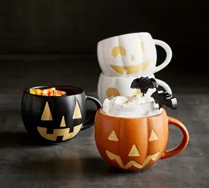 Новый дизайн, логотип на заказ, Хэллоуин, призрак, тыква, матовая керамическая мультяшная кружка для мороженого, кофе, воды