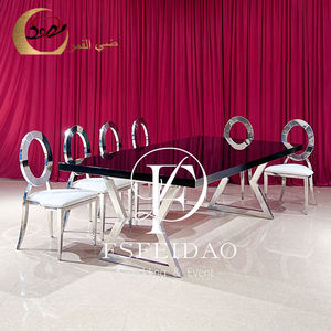 Table à manger de luxe pour 8 personnes, design contemporain, base en acier inoxydable, plateau en MDF, personnalisable, pour hôtel, mobilier de salle à manger - Product Image 4