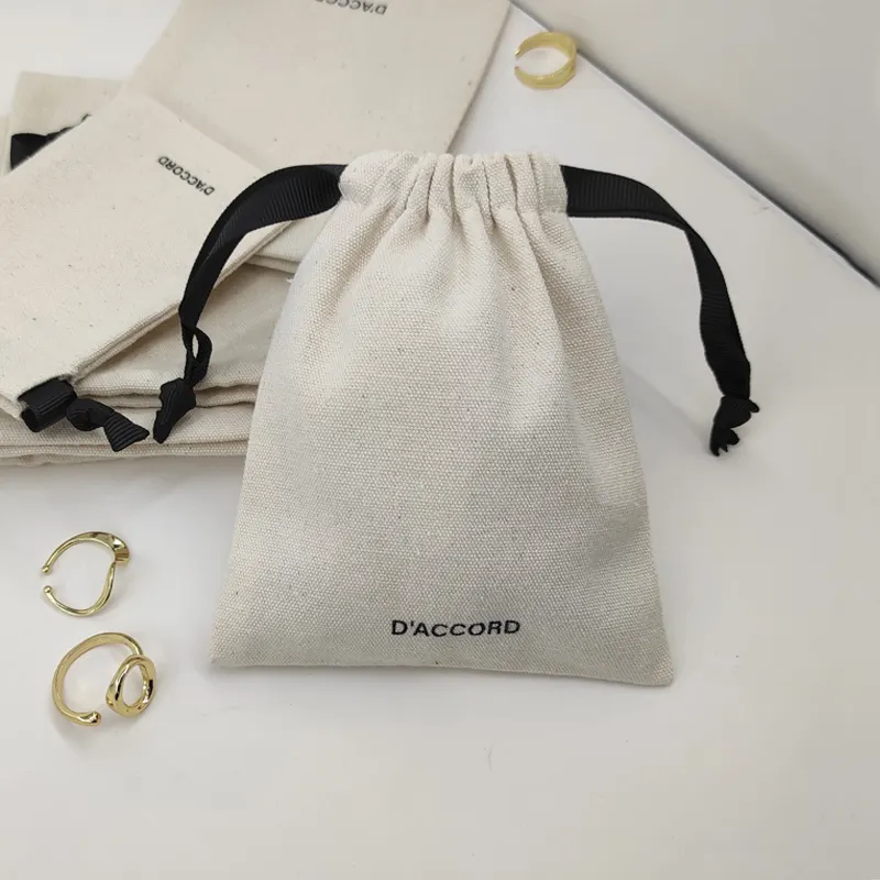 Nature Eco Friendly Jewelry Packing Cotton Drawstring Earrings Pouch Cloth Gift Packaging Bags