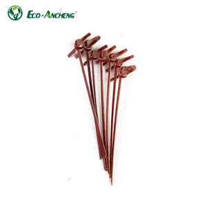 China Supplier High Quality Disposable 9cm Knot Shape Red Color Bamboo Skewer