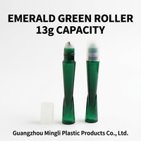 Flacon roll-on élégant vert émeraude 13g en PETG, portable, pour sérum contour des yeux, avec bille de massage métallique