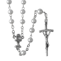 Chapelet Catholique en Perles de Verre Saint Graal, Cadeau de Baptême pour Bébé, Première Communion, Coffret Collier, Haute Qualité, Cadeau d'Anniversaire