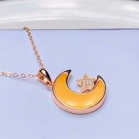 Collier pendentif étoile et lune en argent 925 et ambre véritable, plaqué or 18 carats, bijoux en pierres précieuses véritables pour femmes, vente au détail/vente en gros