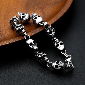 Pulsera de calavera yunnique para hombre, plata tibetana, 20cm, 22cm, cadena de esqueleto, joyería, pulseras envolventes de moda - Product Image 4