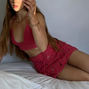 Bikini Reversible Hecho a Mano de Ganchillo con Estampado Sólido, Espalda Descubierta, Tallas Grandes, Traje de Baño para Playa, Primavera y Verano, Muestra Disponible - Product Image 2