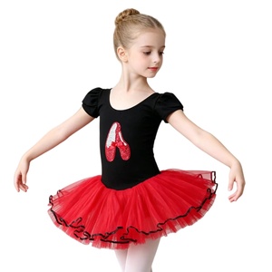Justaucorps de ballet rose pour filles avec jupe tutu, imprimé chaussures scintillantes, tenue de performance, costume de danse - Product Image 5