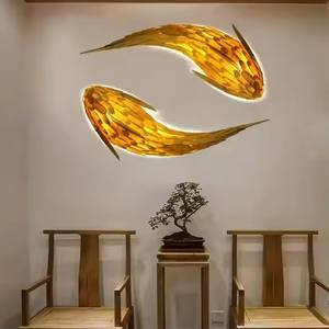 Lámpara de Pared LED de Bambú Moderna Nórdica, Decoración de Pared Tejida a Mano con Forma de Pez para Restaurante, Hotel, Villa, Iluminación Interior - Product Image 2