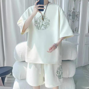 Nouvel ensemble homme style chinois en soie glacée imprimée, spandex/coton, pour l'été : short décontracté et t-shirt à manches courtes - Product Image 6