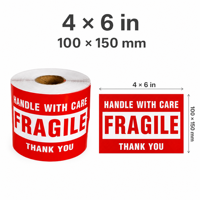 Rouleau d'étiquettes fragiles 4 x 6 pouces, imperméables, adhésif puissant, manipuler avec soin, pour emballages, cartons et colis
