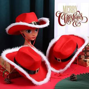 Westerse rode kerst cowboyhoed volwassenen kerstveren <span class=keywords><strong>cowboy</strong></span> kerstman hoed - Product Image 6