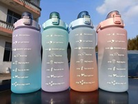친환경 맞춤형 BPA 프리 학생용 빈티지 스포츠 2L 64온스 플라스틱 물병 (시간 표시, 빨대, 거름망 포함)