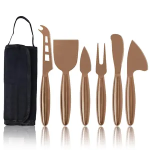 FLYWOD Kitchen Suppliers 6pcs Cheese Knives Fork Butter Spreader Sey Cutter Rose Gold Stainless Steel Cheese Knife Set