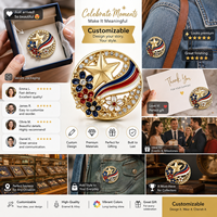 Broche personnalisée en émail, épinglette métallique, badge patriotique américain, étoile USA, strass 3D, broche dorée, cadeau Fête de l'Indépendance, vente en gros