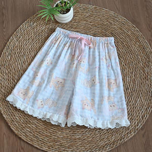 Pantalones Cortos de Algodón 100% para Mujer, Venta al por Mayor de Fábrica, Elegantes con Ribete de Encaje, Pantalones de Pijama Casuales de Verano - Product Image 4