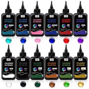 Stock entrepôt US – Kit de colle résine UV acrylique époxy à faible émission de vapeur, 12 couleurs, résine UV transparente comme du cristal, pour bricolage, artisanat et fabrication de bijoux - Product Image 1