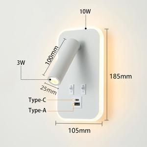 Le rectangle carré rond a mené des lampes murales de lecture de chevet avec le port de charge de type-c <span class=keywords><strong>pour</strong></span> l'hôtel - Product Image 6